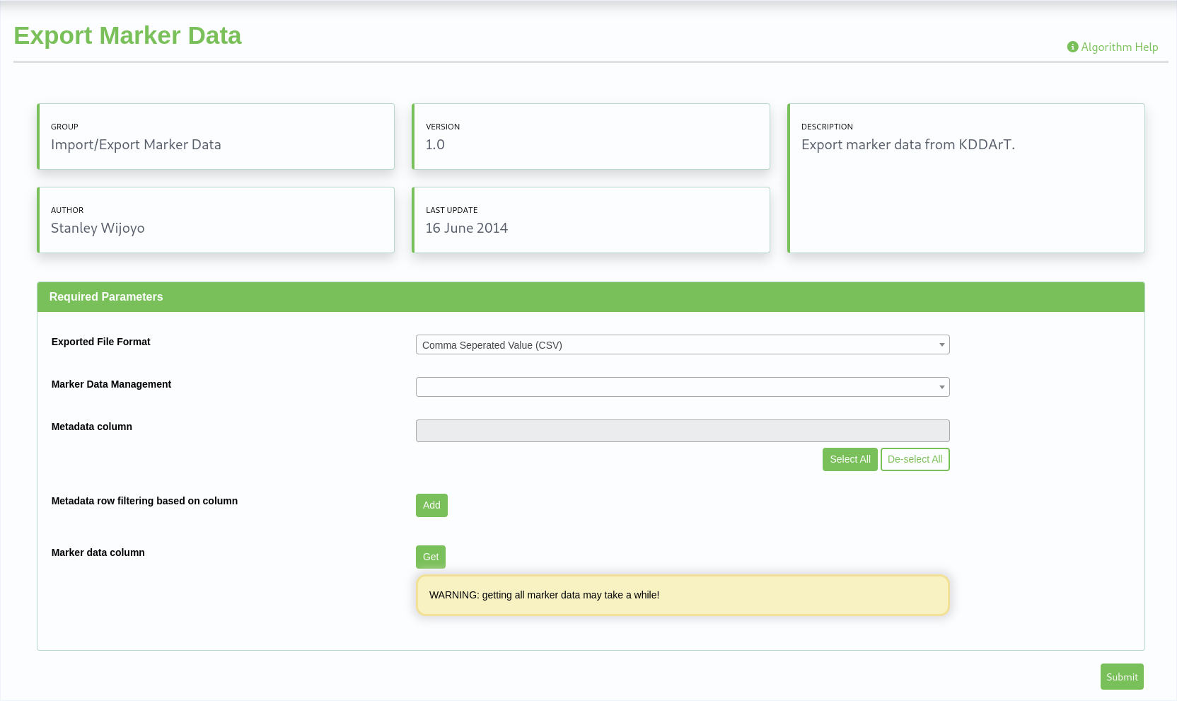 KDCompute - Export Marker Data algorithm example |br| (Image compressed for illustration)